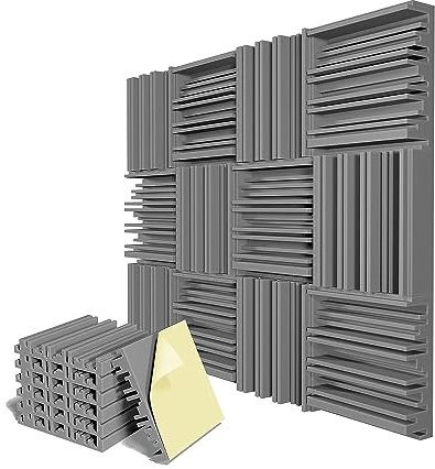 iFutniew Lot de 6 panneaux acoustiques autocollants en mousse - 30,5 x 30,5 x 5,1 cm - Mousse insonorisante pour studio d'enregistrement - Gris - Facile à utiliser