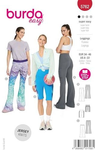 burda style Schnittmuster #5762 Damen Leggins und Radlerhose Gr. 34-48 mit Nähanleitung (Nählevel 1 - super easy)
