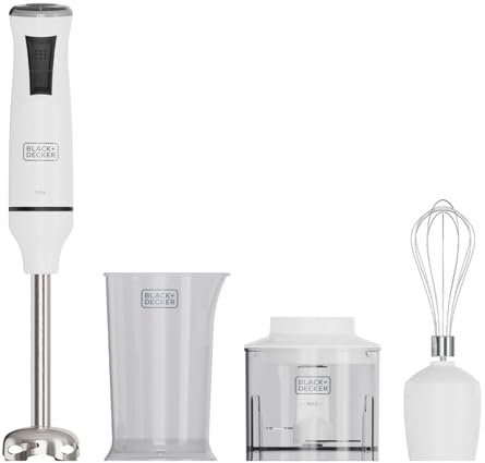 BLACK+DECKER - Mixeur Plongeant BXHBA750E | 750W | 20 Vitesses Réglables | Fonction Turbo | Lames en Acier Inoxydable | Design Anti-éclaboussures | Sans BPA | Accessoires Compatibles Lave-vaisselle