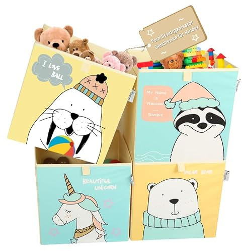 Kallax - Set di 4 scatole per giocattoli con motivo animale, pieghevole, ideale per la cameretta dei bambini, per riporre animali di peluche e scatole Kallax, per giocattoli, scatola Kallax, cestino