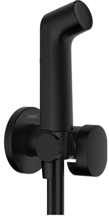 hansgrohe set de bidé S, ducha de bidet con 1 tipo de chorro ahorro de agua (EcoSmart), incl. llave de paso, soporte de ducha y flexo de ducha 1,25 m, para agua fría, negro mate