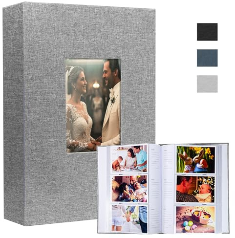 Album photo de 15,2 x 10,2 cm avec 450 pochettes, couverture en lin avec espaces mémo, album photo de grande capacité avec fenêtre pour photos, livre pour mariage, vacances, souvenirs de famille bébé