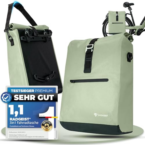 RADGEIST 2in1 Fahrradtasche für Gepäckträger - Gepäckträgertasche 100% wasserdicht, Radtasche für Damen & Herren, Umhängetasche & Gepäcktasche für Fahrrad 20L Mint