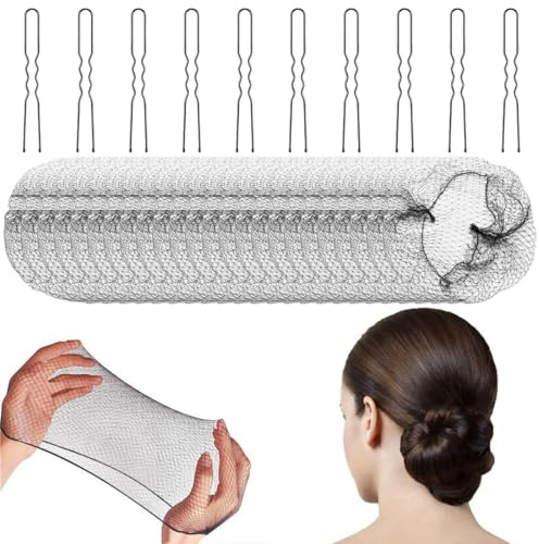 QEXUJOW Ciambelle per chignon,Questa confezione contiene 24 retine per capelli invisibili e 10 fermagli per capelli a forma di U, appositamente progettati per fissare parrucche e chignon da bambina.