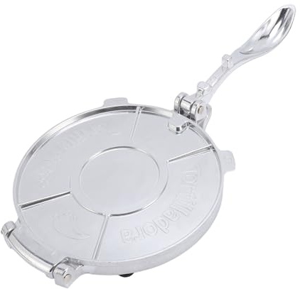 Jeffergarden Tortillapress, Aluminiumlegering Tortilla Maker 8 Tum för Tortillas och Knödelomslag, Degförtunningsverktyg med Glansig Finish för Husmanskost och Festförberedelser (Silver)