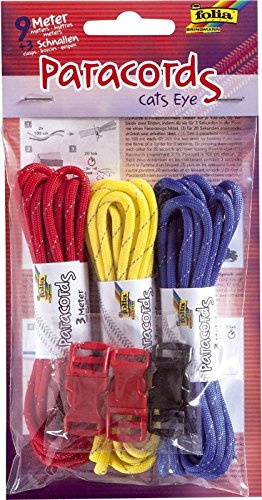 folia 83301 - Paracord Set Cats Eye, 3 Schnüre à 3 m und 3 Verschlüsse - ideal zur Erstellung von Armbändern