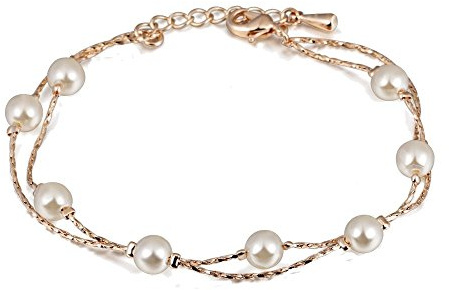 Crystalline Azuria Donna 18ct Placcato Oro Bracciale con Perla simulata Bianca 20 cm