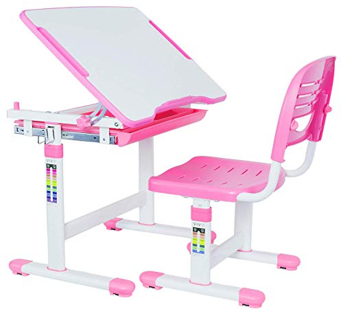 VIVO Pink Height Adjustable Children's Desk and Chair Set | Kids Interactive Workstation