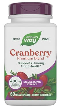 Nature's Way Premium Blend Cranberry, Urinary Tract Health Support*, with 100% Cranberry Concentrate, 400 mg Per Serving, 60 Capsules (Packaging May Vary)