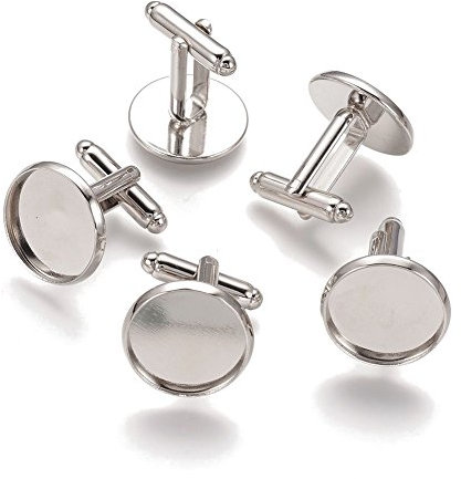 Pandahall 20 Stück Messing Herren Manschettenknöpfe Manschettenknopf Cabochons Rahmen Tablett Lünette Manschettenknöpfe Rohlinge Einstelltablett: 16 mm Platin