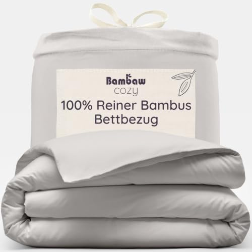 Bambaw Bamboo Duvet Cover Double, 200x200 cm, Summer Cooling Bedding, Skin-Friendly 100% Bamboo Sheets, Soft & Breathable Cold Sheets for Sleeping, Antibacterial 200x200 Duvet Cover (Grey)