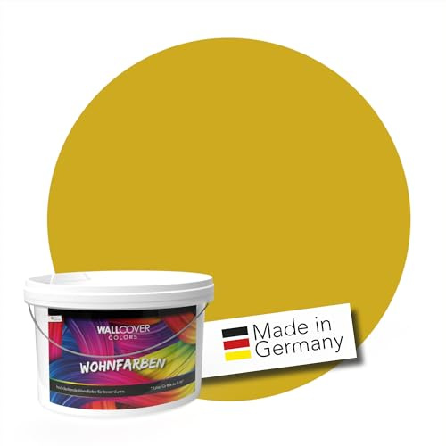 WALLCOVER hochwertige Wandfarbe für Innen | Gelb Senfgelb | 1L für 8m² | Hochdeckende Innenfarbe Matt (Klasse 1) | Profi Qualität aus Deutschland