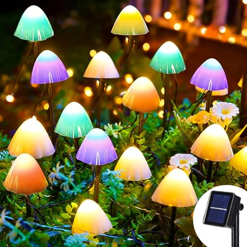 Dekofun Solar Garden Ornaments 7M 20 LED Mushroom Solar Lights, Outdoor Waterproof Mushroom Stake Lights for Pathway Landscape Patio Yard Lawn Backyard Wedding Party Decorations (Multicolor)