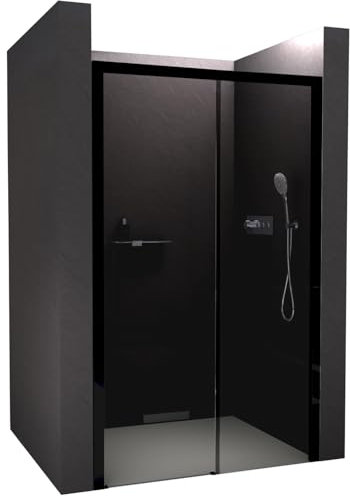 BERNSTEIN Nicho de ducha con puerta corredera de cierre suave 170x195cm DX906 Instalación flexible Ducha de cristal gris con mampara de ducha NANO, color del perfil en negro