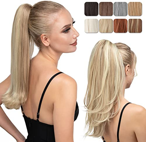 youngways Clip in Ponytail Extension Dirty Blonde 18 Inch Pony Tails Hair Extensions for Women Long Straight Curly Tail Ponytail Hair piece Synthetic Fake Versatile Pony