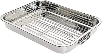 Nobel -Stainless Steel Deep Baking Pan, Roasting Tray, with Rack (Pan with Rack 25x18 x4.5 cm.)