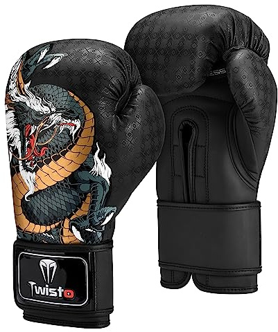 Twisto Boxing Gloves S6 - Pro Training & Sparring, Maya Hide Leather, Muay Thai, MMA, Kickboxing, Men, Women, Adults, Heavy Punching Bag, Focus Mitts, Pads, Gym Workout (16 oz, Hydra)
