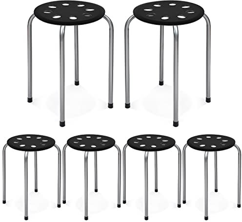 COSTWAY Stapelhocker 6er Set, stapelbare Metallhocker, Esszimmerhocker, Hocker für Zuhause, Büro, Klassenzimmer, 44,5 cm Sitzhöhe (Schwarz + Grau)