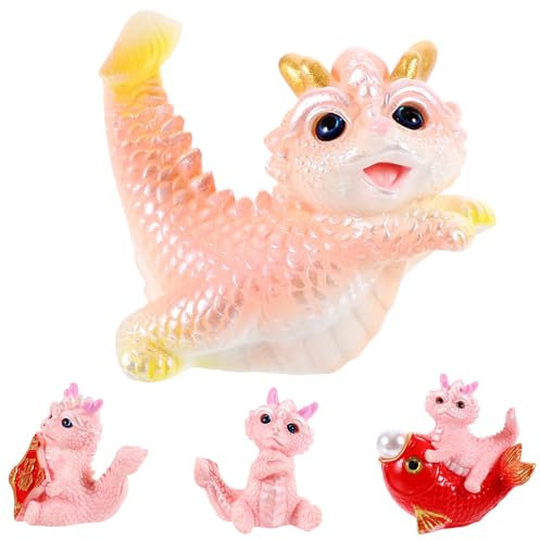 IMIKEYA 4 Stück Mini Drachen Deko, Drachen Figuren Klein Chinesische Neujahrs Deko Figur Statue Feng Shui Mini Figur für Glück Erfolg Auto Ornamente Tisch