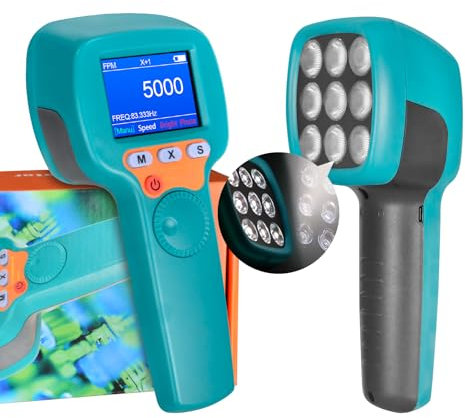 Estroboscopio Digital de Mano 60-99999 FPM, Estroboscopio LED sin Contacto YF-DT100B, Tacómetro Estroboscópico de 1500 lux con Pantalla LCD a todo Color, Velocímetro Estroboscópico 2200 mAh
