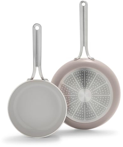 Greenpan Nova Non-Stick Frying Pan Set of 2, Healthy Ceramic, PFAS Free, Induction Friendly, Dishwasher and Oven Safe, Clay