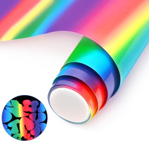 NANAPLUMS Plotterfolie Textil, Farbverlauf Farbe 3D-Puff-Vinyl Puff HTV Vinylrolle für T-Shirts, 3D-Puff-Hitzetransfer-Vinyl, Farbverlauf (Bunt)