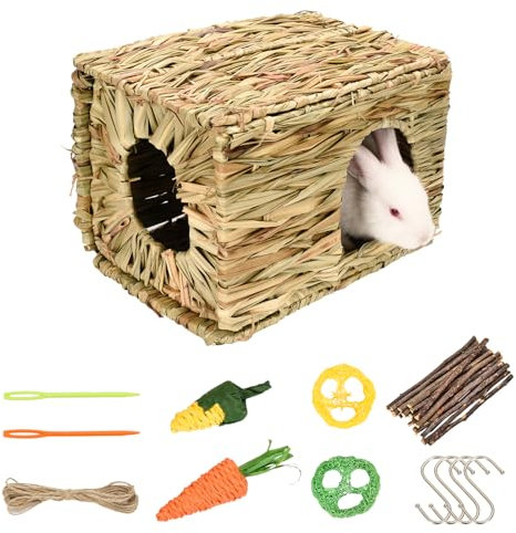 Grashaus für Kaninchen, Sangle Sopffy, handgewebtes Hasengrashaus, Kaninchenversteck für Kaninchen, Meerschweinchen, Chinchilla, Frettchen, Hamster, Eichhörnchen mit Kaninchenkauspielzeug