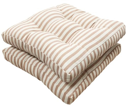 Viste tu hogar Pack 2 Cojines para Silla, 40x40x5 CM, Efecto Tridimensional, Relleno de 100% Poliéster, Ideal para Comedor, Terraza, Salón y Restaurante, Color Raya Beige, Fabricado en España