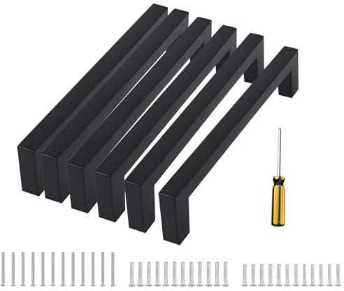 FIHODONE Maniglie per Mobili, Maniglie per Mobili da Cucina 14mm, Maniglie Cucina Quadrata in Acciaio Inox, 6 Pezzi Maniglie Armadio con 14 Viti per Porte e Armadi, Distanza Tra i Fori 128mm