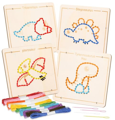 Montessori trådspelsset broderiset för nybörjare, trådspel med 4 djur, garn för barn, hantverk