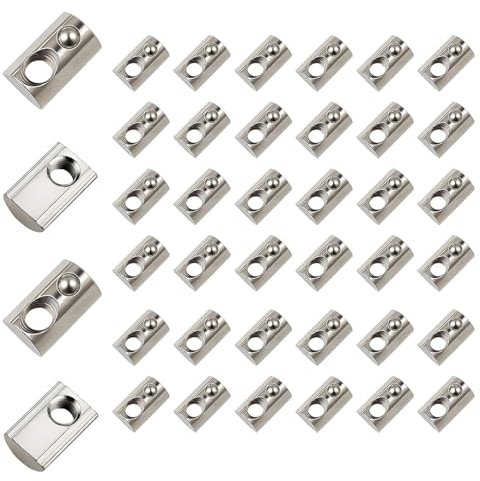 Bhina 40 Piezas Tuerca de Ranura en T M6, 30 Series M6 Tuercas de Bola de Perfil de Metal, Tuercas Elásticas con Bola de Resorte, Tuerca Deslizante M6 para Perfiles de Aluminio Ranuras Extruidas
