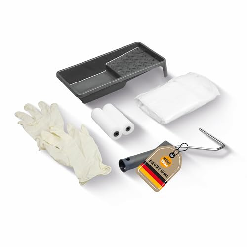 WOW!TOOLS Lackier-Set 6-teilig – Komplettes Lackierset mit Farbwanne, Heizkörper-Rollerbügel, Lackwalzen, Abdeckfolie und Einweghandschuhen