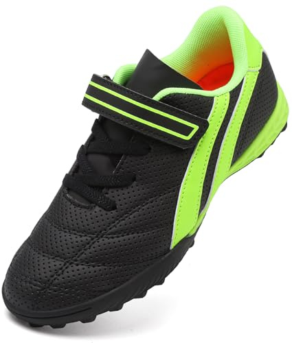 VLOOKST Boys' Football Boots Kids Girls Astro Turf Trainers Non-Slip Junior Soccer Shoes Sports Shoes Outdoor Athletic Sneakers Football Shoes Unisex Black Green 3.5UK