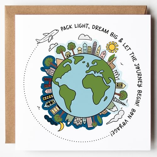 Lunella Bon Voyage Travel Greeting Card - Pack Light Dream Big - Farewell Card for Friends, Gap Year, Good Luck Travelling - Adventure Awaits
