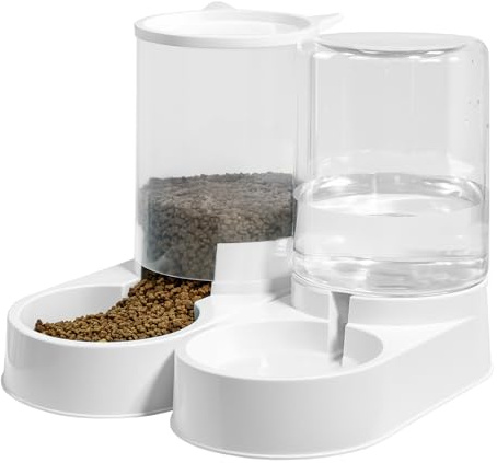 Skylos Cat Feeder Automatic Feeder and Waterer Set, 3.2L Gravity Food & Water Dispenser with Detachable Bowls, for Cats and Small Dogs, BPA-Free Pet Travel Supplies for Weekend Trips