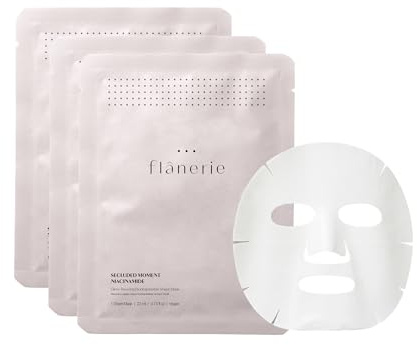 Flanerie Niacinamide Sheet Mask – Hydrating Glow Face Mask (3 Pack) | Hyaluronic acid & grape skin extract, biodegradable vegan sheet mask, brightening, fine line hydration, skincare