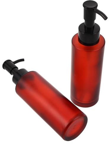 LALADEFIEE Lot de 2 Flacons Distributeurs en Verre Ambré 100 Ml Bouteilles Pompe Rechargeables pour Huile Démaquillante et Lotion Compatibles Voyage et Soins Cosmétiques Couleur Rouge