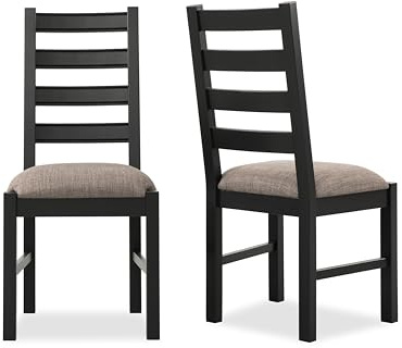 VICTORY RELAX Solid Wooden Dining Chair with Cushion Set of 2, Easy to Assemble Upholstery Kitchen Chair, Space Saving and Modern Design, Color Black