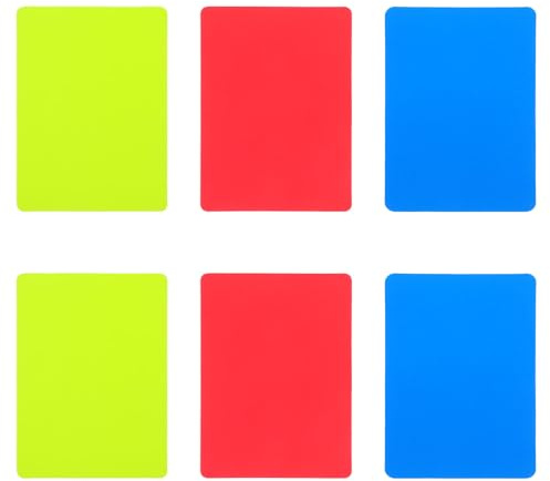 Angoily Set de 6 Tarjetas de Árbitro para Fútbol y Otros Deportes de Pelota, Colores Rojo, Amarillo y Azul, Dimensiones Oficiales en PVC, Diseñadas para Árbitros en Partidos de