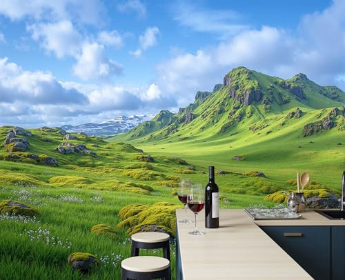 Mural De Papel Tapiz Prados Verdes Colinas 250x175cm, Papel Tapiz Fotográfico Paisaje Natural Póster De Decoración De Pared De Dormitorio, Sala De Estar, Mural Seda