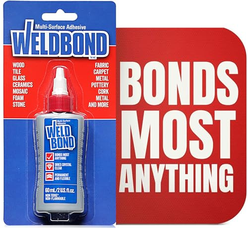 Weldbond Non-Toxic Glue 60 ml / 2 fl.oz Adhesive Wood Glue for Woodworking or Craft Ceramic Mosaic Glass Tile Styrofoam Fabric and Any Porous Surfaces. Dries Crystal Clear, No Fumes Non-Flammable PVA