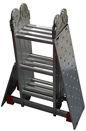 BPS Aluminum Multi Purpose Ladder | 6 in 1 Multi Functional | 12 Rungs | 355 cm Ladder | Low Level Platform Scaffold | Silver | 4x3 Rungs