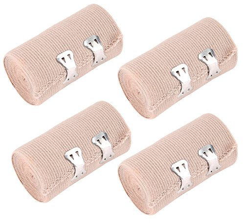 ROSENICE Envoltura de venda elástica 4 Pcs Rollo de envoltura de compresión con clips metálicos adicionales para soporte de tobillo (Ancho 7.5cm 2 Rollos, Ancho 5cm 2 Rollos)