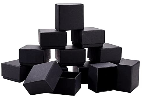 BENECREAT 24 Pack Negra Caja de Joya Caja de Cartón Craft con Almohadilla de Terciopelo Elegante para Presentación de Anillo 5.7x5.7x3.7cm