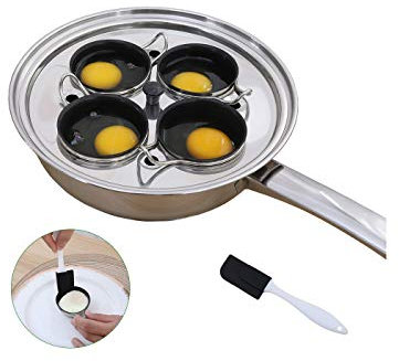 Egg Poacher Pan - Stainless Steel Poached Egg Cooker – Perfect Poached Egg Maker – Induction Cooktop Egg Poachers Cookware Set with 4 Nonstick Large Silicone Egg Poacher Cups