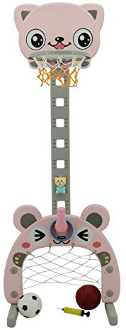 Sweety Toys 12725 Basketballkorb rosa 3 in 1 Produkt- Ringe werfen, Fußballtor, Basketball