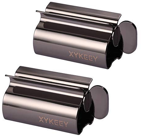 XYKEEY Lot de 2 presse-tubes de dentifrice en métal avec support (noir)