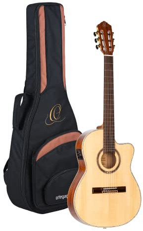 Ortega Guitars Konzert Gitarre Elektro-Akustisch – 4/4, Slim Neck, Thinline Body – Performer Series – Inklusive Gig Bag – Massive Sitka Fichte, Sapele, Natur (RCE138-T4)