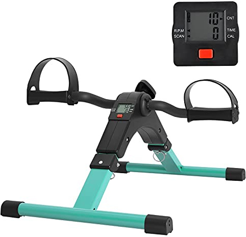 Folding Pedal Exerciser Mini Exercise Bike Portable Foot Peddler Desk Bike Arm and Leg Peddler Machine with LCD Monitor(Green)