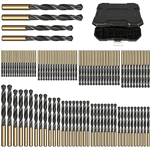 CYLBAQ 99pcs HSS 4341 Drill Bit Set, 1.5-10mm Twist Drill Bits High-Speed Steel Gold Titanium and Black Nitride for Drilling Steel, Alloy, Iron, Copper, Wood, Plastic, with Hard Storage Case